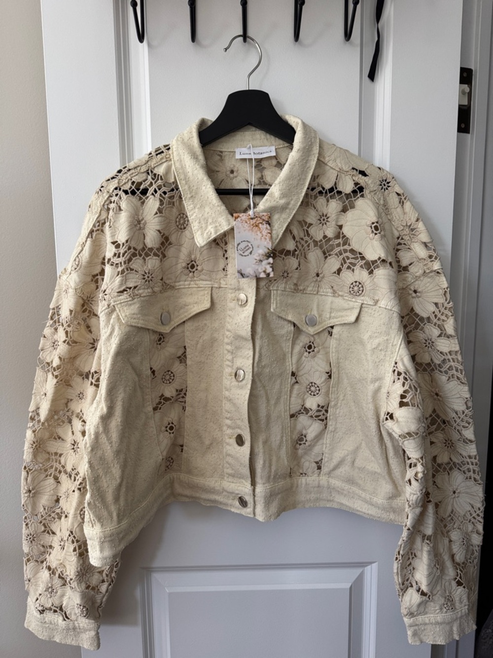 Cream Crochet Oversized Denim Jacket